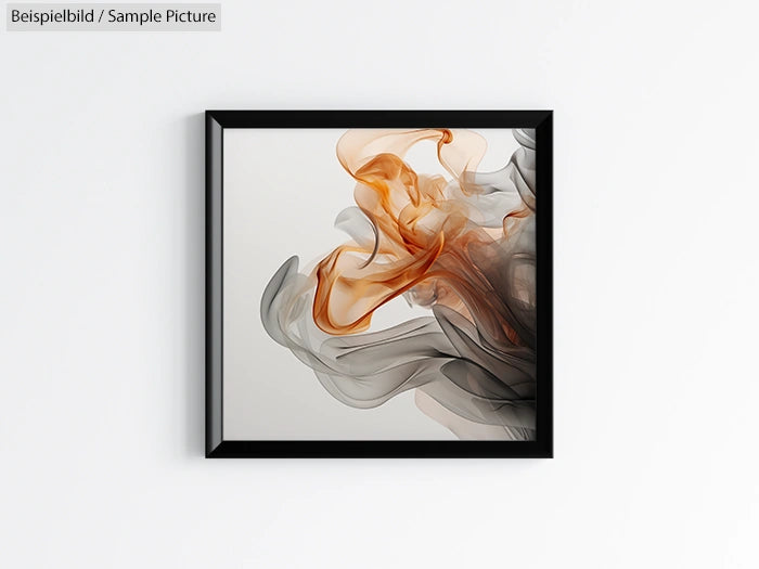 Framed abstract image with swirling orange and gray smoke-like patterns on a white background.