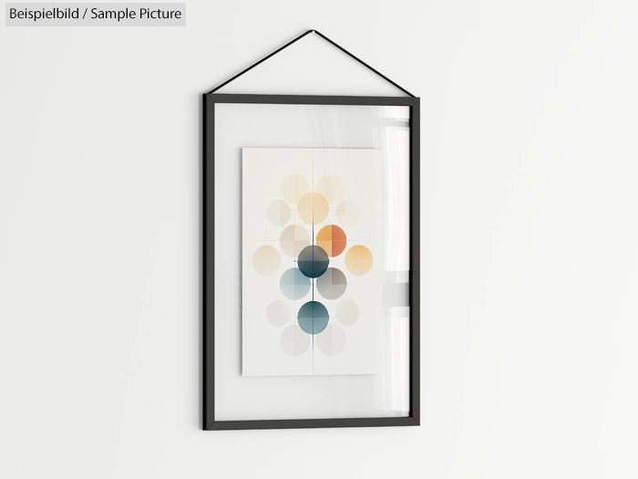 Wall-mounted framed abstract art with overlapping colored circles