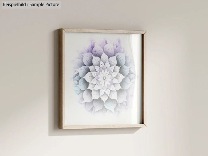 Framed art print of floral mandala design hanging on a wall.