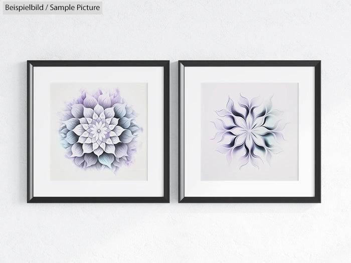 Two framed abstract floral art pieces, featuring a blend of soft, pastel colors, displayed side by side on a white wall.